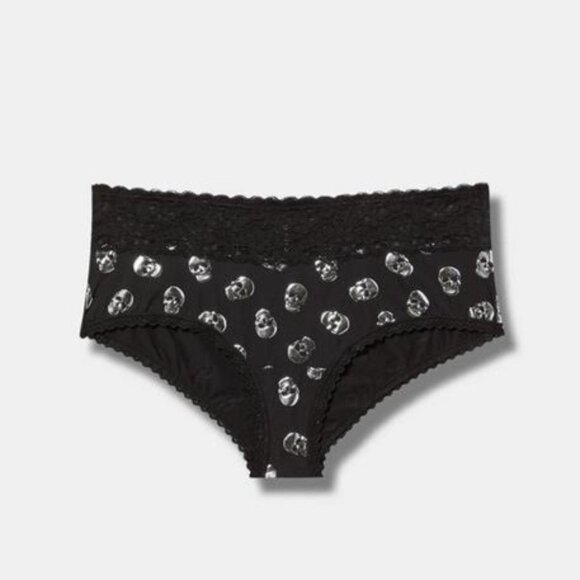 Torrid - Second Skin Mid-Rise Cheeky Lace Trim Panty in Polka Dot Silver Skulls - Picture 13 of 13